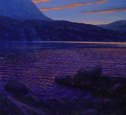 Sunset by Greenland Lake Greenland Coast  Painting by David Rosenthal